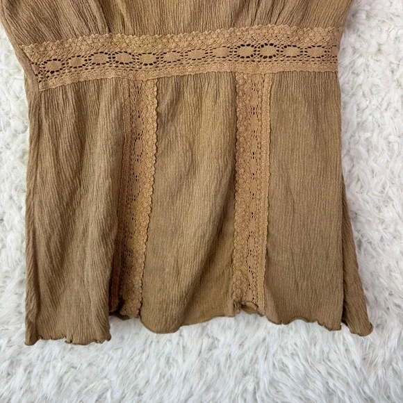 Younique Cami Tank Top Size L Brown Lace Trim Fairycore Y2K Bogo Earthy Bohemian - Picture 7 of 8